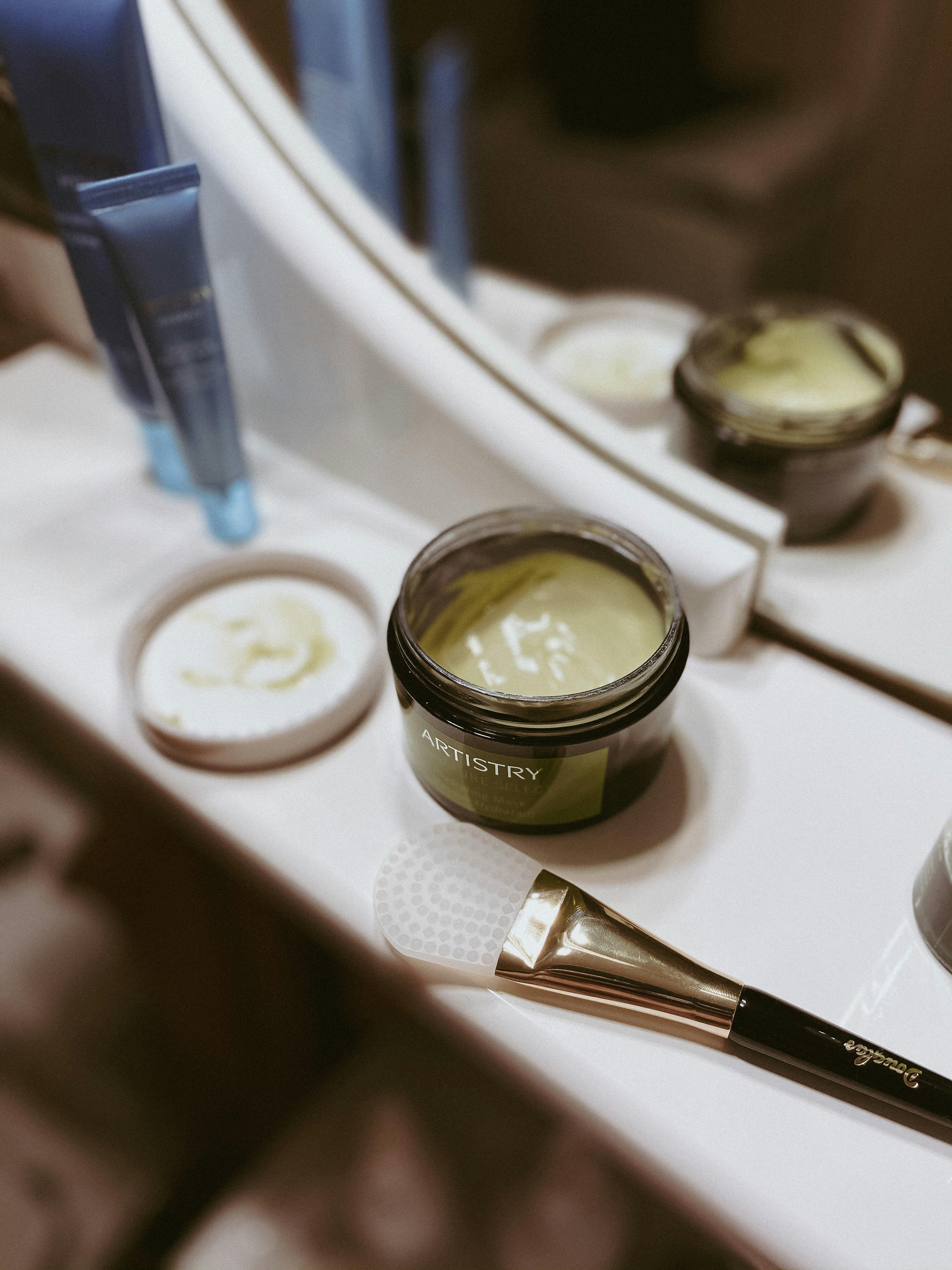 Beauty salon with makeup and skincare products on display