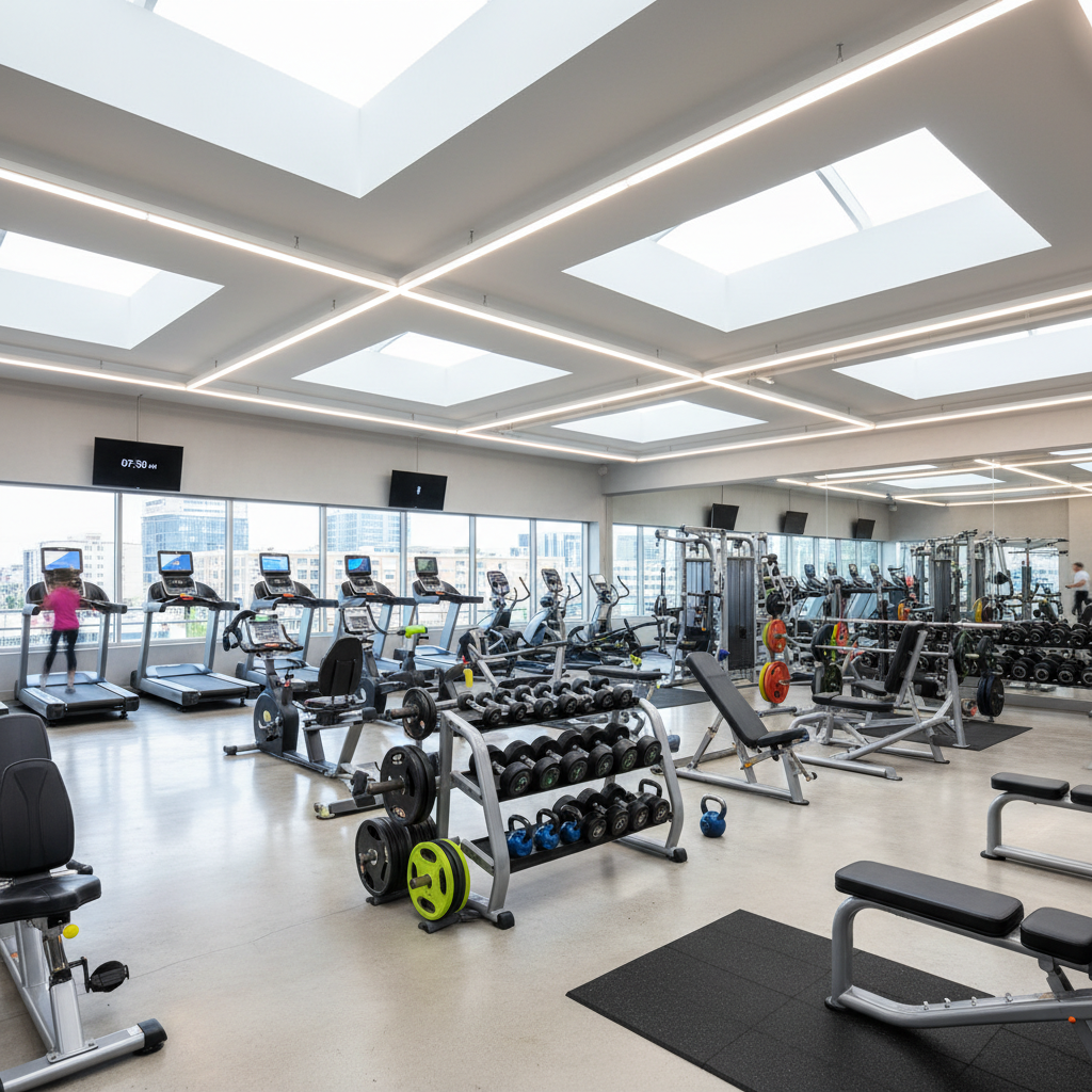Modern gym with exercise equipment and fitness training area